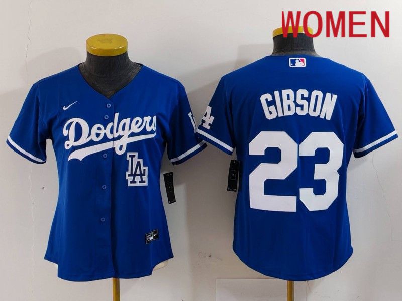 Women Los Angeles Dodgers 23 Gibson Blue Nike Game 2024 MLB Jersey style 5